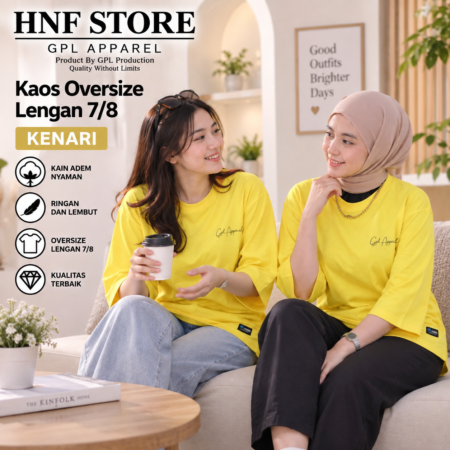 KENARI GPL APPAREL Kaos Wanita Oversize Lengan 7/8 Premium – Cotton Combed Adem & Nyaman