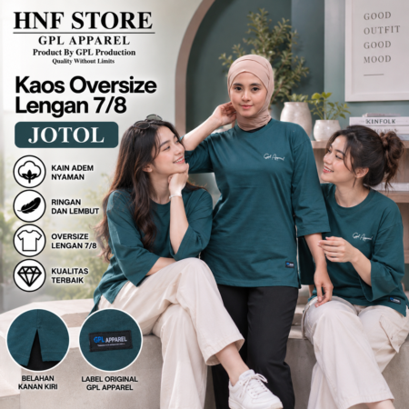 HIJAU BOTOL GPL APPAREL Kaos Wanita Oversize Lengan 7/8 Premium – Cotton Combed Adem & Nyaman
