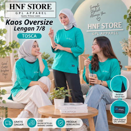 TOSCA - GPL APPAREL Kaos Wanita Oversize Lengan 7/8 Premium – Cotton Combed Adem & Nyaman