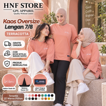 TERRACOTTA - GPL APPAREL Kaos Wanita Oversize Lengan 7/8 Premium – Cotton Combed Adem & Nyaman