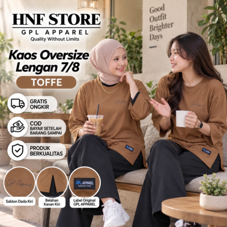TOFFE - GPL APPAREL Kaos Wanita Oversize Lengan 7/8 Premium – Cotton Combed Adem & Nyaman