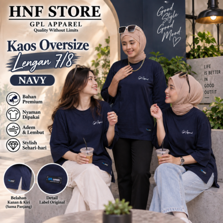 NAVY / DONGKER GPL APPAREL Kaos Wanita Oversize Lengan 7/8 Premium – Cotton Combed Adem & Nyaman