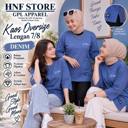 DENIM GPL APPAREL Kaos Wanita Oversize Lengan 7/8 Premium – Cotton Combed Adem & Nyaman