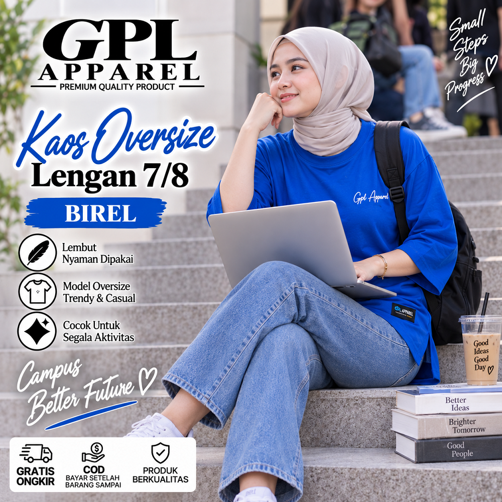 BIREL GPL APPAREL Kaos Wanita Oversize Lengan 7/8 Premium – Cotton Combed Adem & Nyaman - Gambar 7