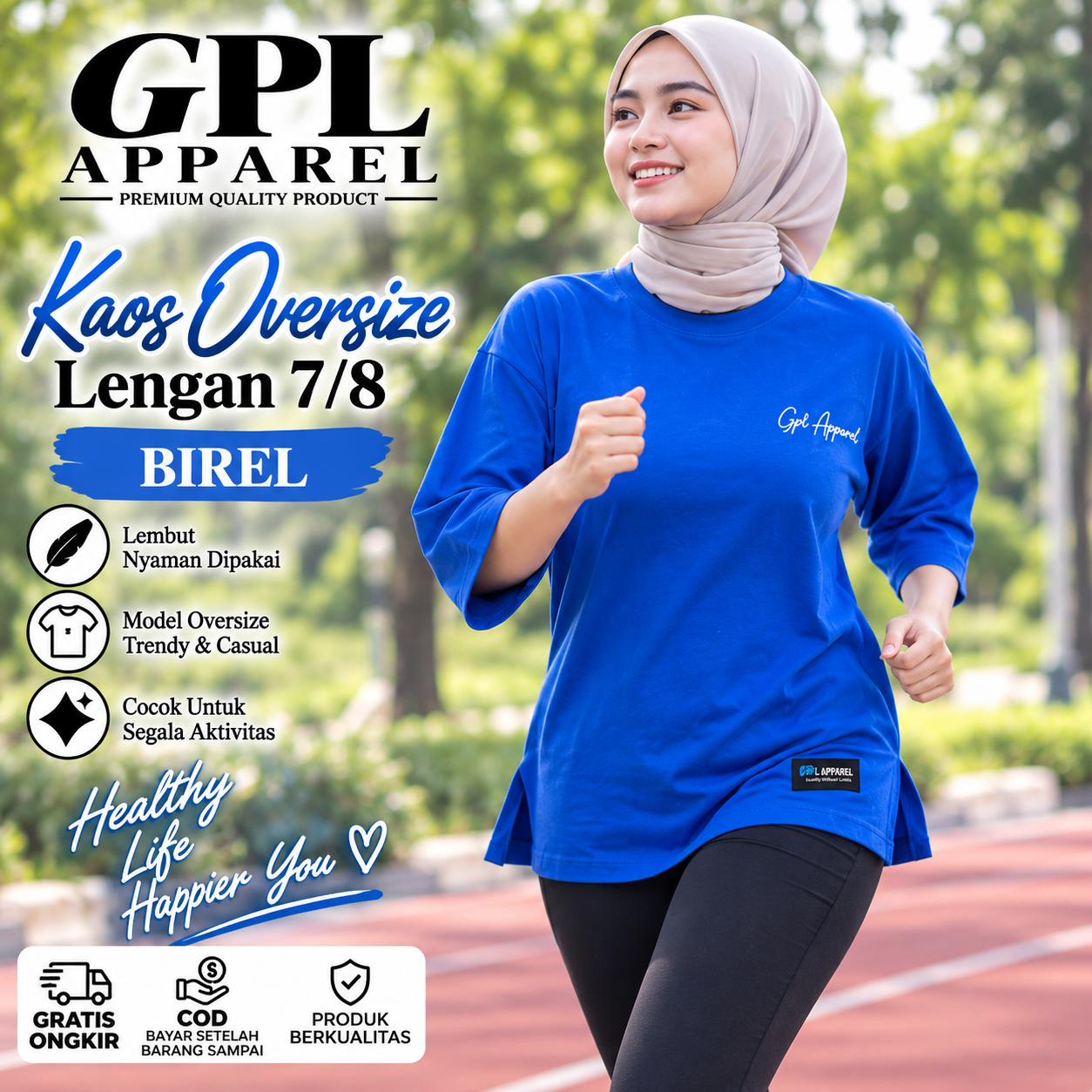 BIREL GPL APPAREL Kaos Wanita Oversize Lengan 7/8 Premium – Cotton Combed Adem & Nyaman - Gambar 9