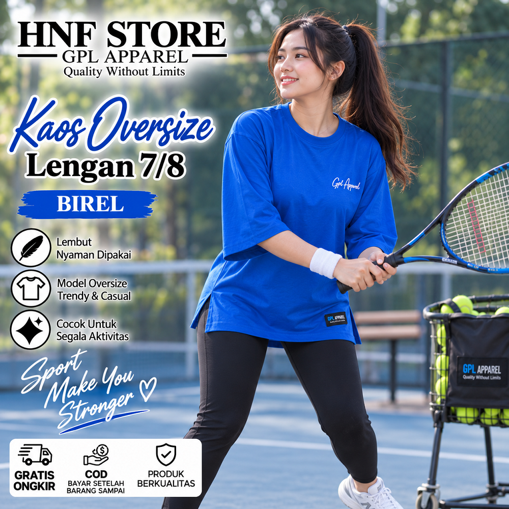 BIREL GPL APPAREL Kaos Wanita Oversize Lengan 7/8 Premium – Cotton Combed Adem & Nyaman - Gambar 10