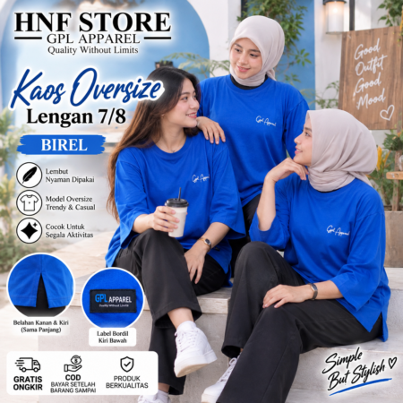 BIREL GPL APPAREL Kaos Wanita Oversize Lengan 7/8 Premium – Cotton Combed Adem & Nyaman