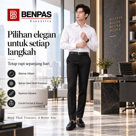 BENPAS Celana Kantor Pria Slim Fit Executive – Celana Formal Semi Wool HITAM